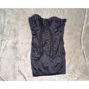 Bebe Y2K Coquette Silk Blend Ruffled Strapless Dress Womens Small Blue Cocktail